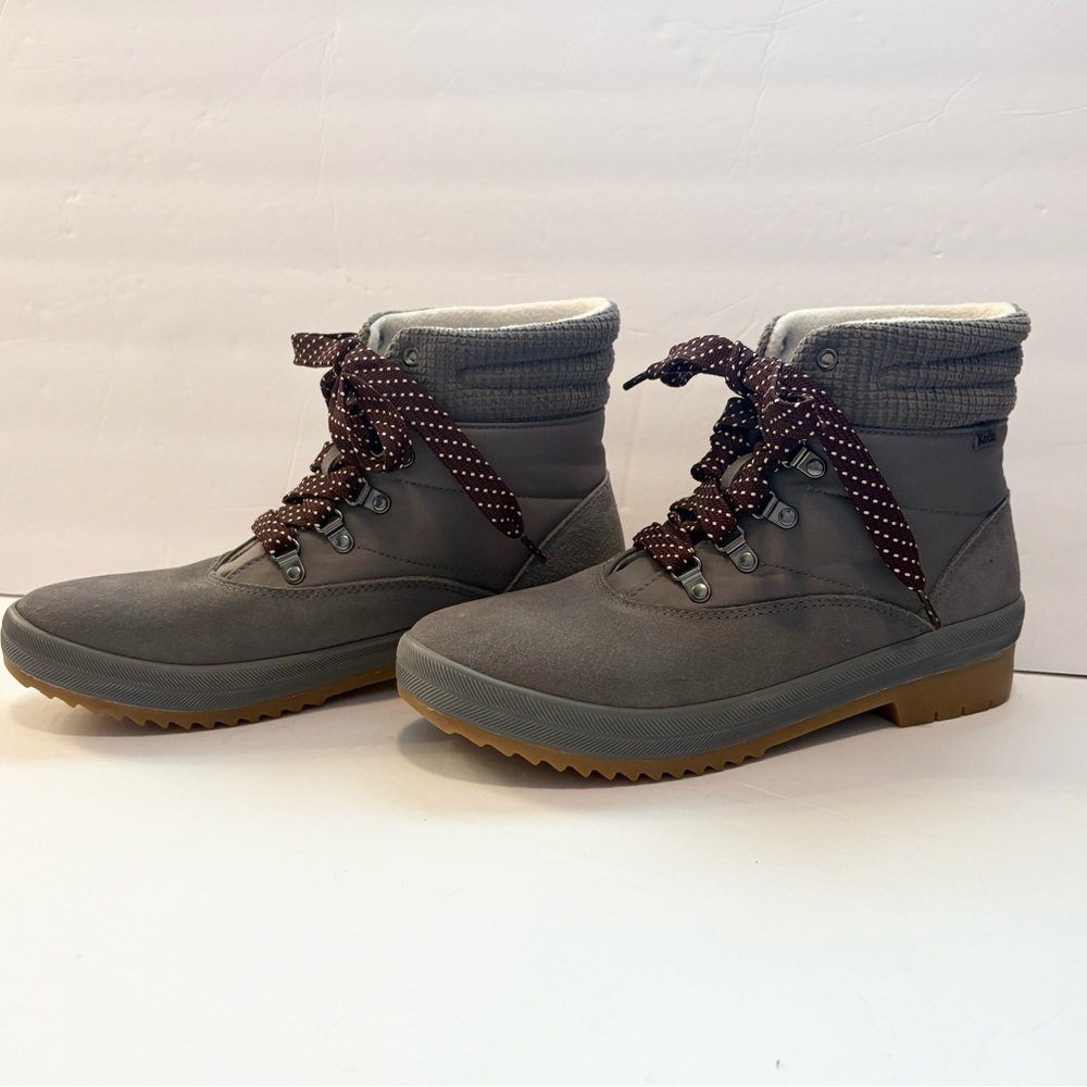 Keds Suede Snow Boots Gray Lace Up Thinsulate Fleece Lined Waterproof Polka Dot - Picture 4 of 8